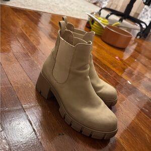 Tan Chunky Heel Ankle Boots